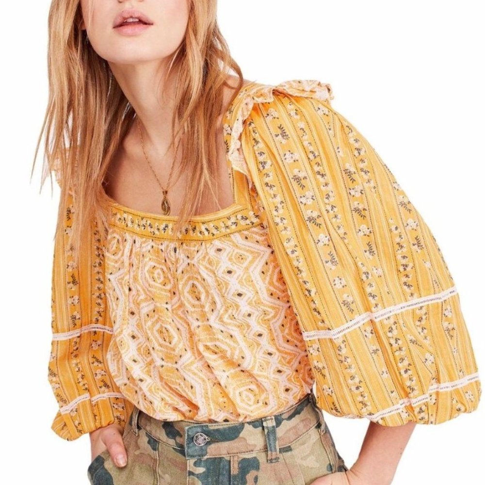Free People Mostly Meadow Blouse Yellow